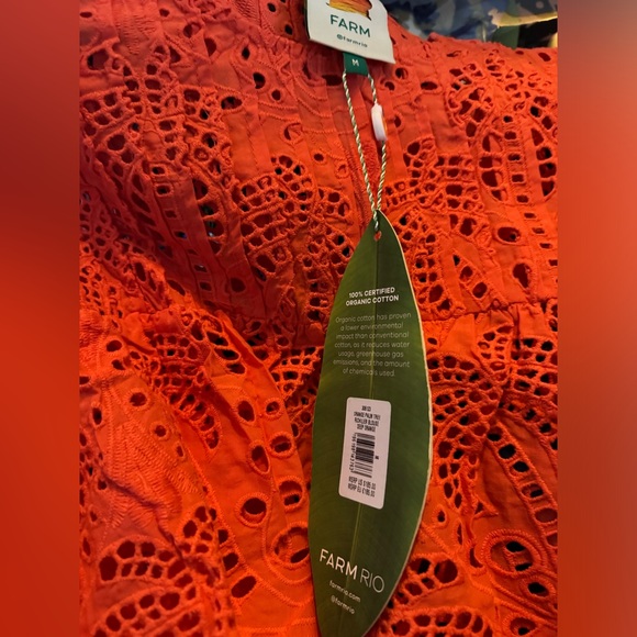 NWT FARM Rio Palm Tree Richelieu Blouse in Deep Orange - Size Medium - Picture 6 of 6